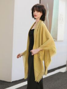 Plaid Pattern Raw Trim Shawl - Ginger - View 3