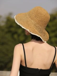 Raw Trim Straw Hat - Camel - View 4