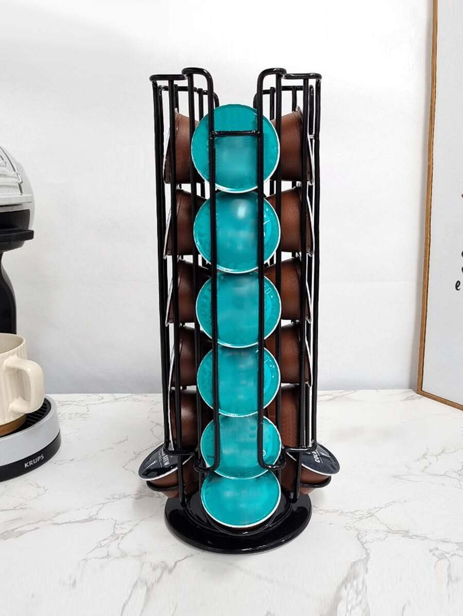 1 pieza Soporte hierro café cápsula almacenamiento giratorio negro café cápsula para casa - Negro - Ver 1