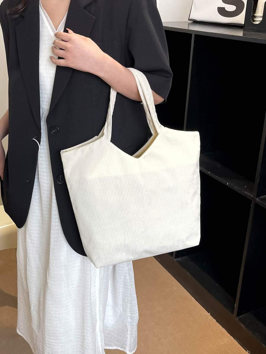 Minimalist Corduroy Square Bag - White - View 1