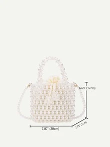 菱格公主仿真珍珠和鑽石編織珍珠袋，迷你仿真珍珠裝飾公文包，適用於聚會、婚禮、舞會和晚宴，口紅、女士珍珠包，防水，防塵透明袋，適用於海灘運動野餐小吃，女款手提包