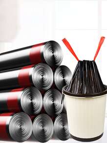 1卷PE垃圾袋黑色抽繩家用垃圾袋 - 黑色 - 查看 1