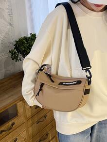 Bolso hobo con diseño de parche de letra - Caqui - Ver 1