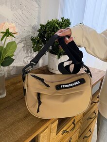 Bolso hobo con diseño de parche de letra - Caqui - Ver 2