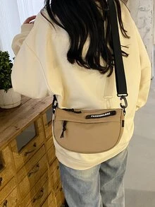 Bolso hobo con diseño de parche de letra - Caqui - Ver 7