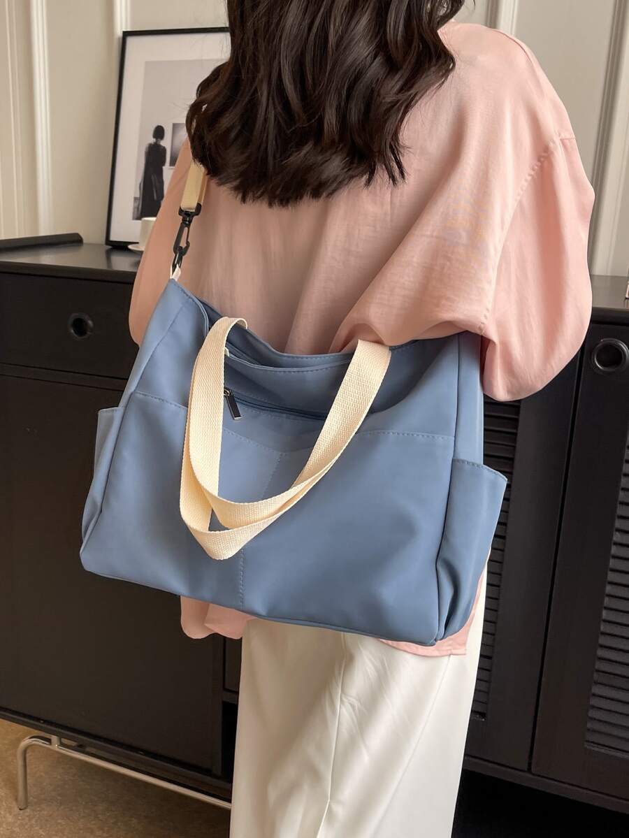 Bolsa de compras con diseño de parche de letra - Azul - Ver 1