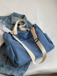 Bolsa de compras con diseño de parche de letra - Azul - Ver 2