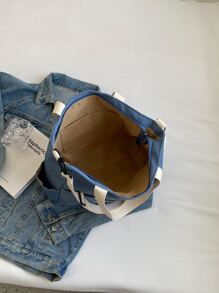 Bolsa de compras con diseño de parche de letra - Azul - Ver 3