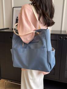 Bolsa de compras con diseño de parche de letra - Azul - Ver 5