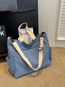 Bolsa de compras con diseño de parche de letra - Azul - Ver 7