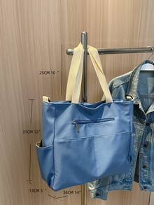 Bolsa de compras con diseño de parche de letra - Azul - Ver 8