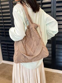 Mode Veelzijdige Casual Elegante Effen Kleur Schoudertas Haaktas - Kaki - Bekijken 2