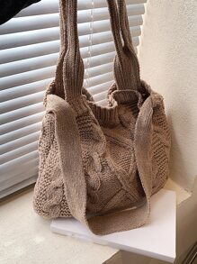 Mode Veelzijdige Casual Elegante Effen Kleur Schoudertas Haaktas - Kaki - Bekijken 5