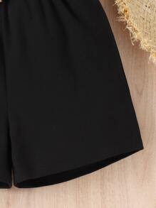 SHEIN Niñas Mono de cuello asimétrico ribete con fruncido - Negro - Ver 3