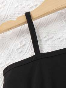 SHEIN Niñas Mono de cuello asimétrico ribete con fruncido - Negro - Ver 6