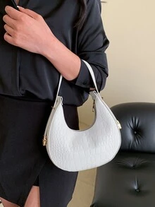 Crocodile Embossed Hobo Bag - White - View 4