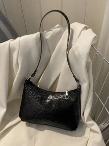 蛇皮壓花法棍包 - 黑色 - 查看 1