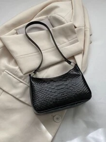 蛇皮壓花法棍包 - 黑色 - 查看 2