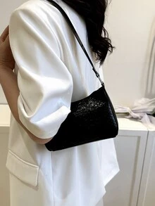 蛇皮壓花法棍包 - 黑色 - 查看 5