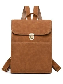 Minimalist Textured Fashion Backpack - Brown - View 1