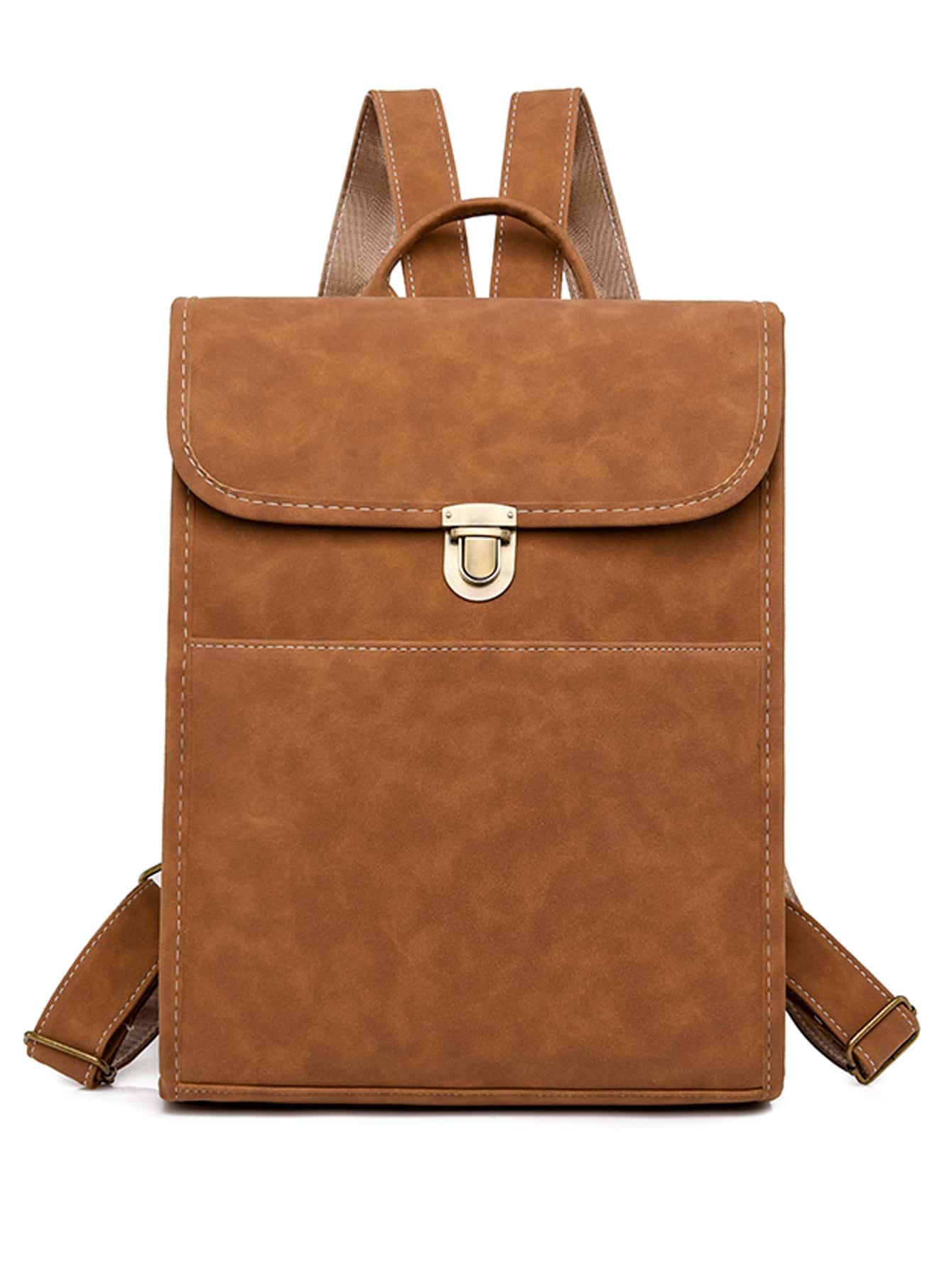 Minimalist Textured Fashion Backpack - Brown - View 1