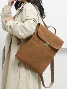 Minimalist Textured Fashion Backpack - Brown - View 4