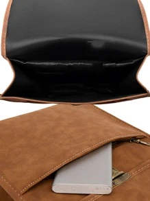 Minimalist Textured Fashion Backpack - Brown - View 5