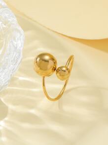 1 件不锈钢创意圆球形个性化时尚开口戒指，适合女士 - 金黃色 - 查看 6