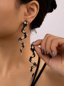 1對時尚蛇形耳釘適合女士日常裝飾 - 彩色 - 查看 2