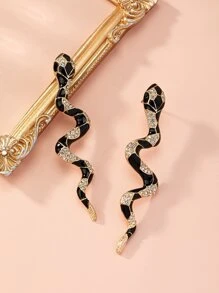 1對時尚蛇形耳釘適合女士日常裝飾 - 彩色 - 查看 3