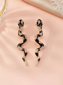 1對時尚蛇形耳釘適合女士日常裝飾 - 彩色 - 查看 4