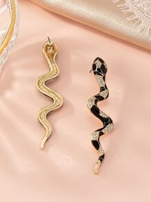 1對時尚蛇形耳釘適合女士日常裝飾 - 彩色 - 查看 5