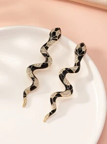 1對時尚蛇形耳釘適合女士日常裝飾 - 彩色 - 查看 6