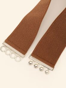 對稱扣鬆緊腰帶 - 棕色 - 查看 3