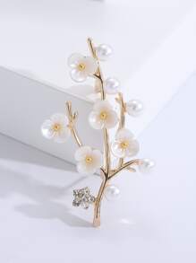 Faux Pearl & Flower Decor Brooch - Gold - View 1