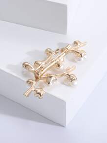 Faux Pearl & Flower Decor Brooch - Gold - View 2