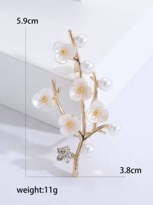 Faux Pearl & Flower Decor Brooch - Gold - View 3