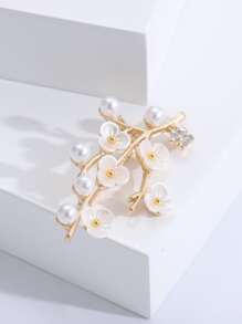 Faux Pearl & Flower Decor Brooch - Gold - View 4