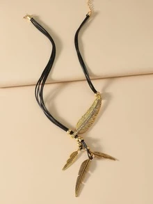 Collar en Y con diseño de pluma - Dorado - Ver 2