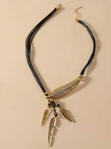 Collar en Y con diseño de pluma - Dorado - Ver 3