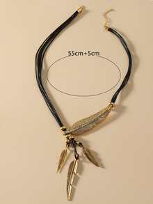 Collar en Y con diseño de pluma - Dorado - Ver 4