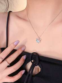 水鑽裝飾鏈條樣式項鍊 - 銀色 - 查看 3