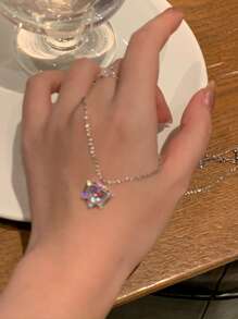 水鑽裝飾鏈條樣式項鍊 - 銀色 - 查看 5