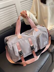 Bolso duffle con diseño de parche de letra - Gris - Ver 8