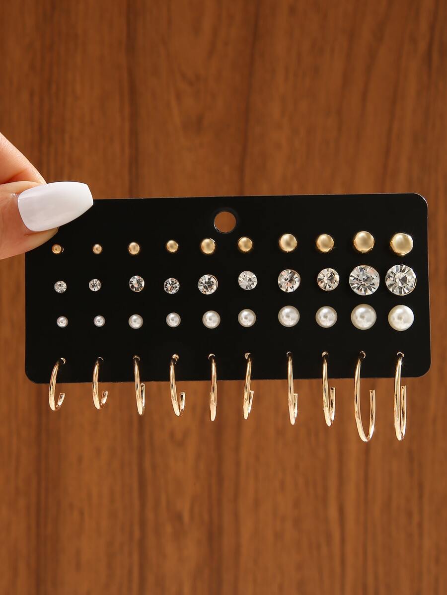 20 cặp/bộ Thời trang Đồ trang trí Rhinestone & Faux Pearl  Hoa tai Đối với Của phụ nữ Phụ kiện - Vàng - Xem 1
