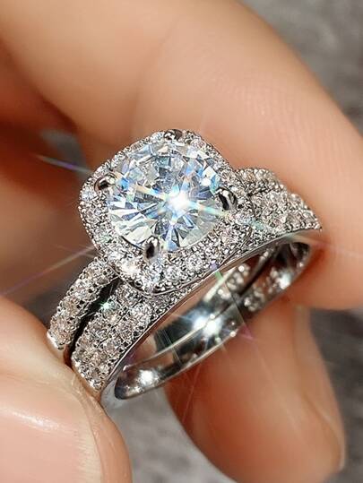2pcs Cubic Zirconia Decorative Rings, Suitable For Daily Wear