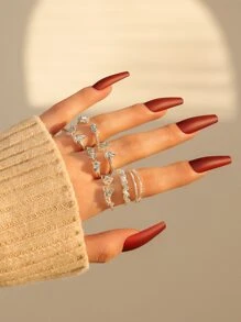 แหวน ตกแต่ง พลอยเทียม 7 ชิ้น/เซ็ต - สีเงิน - ดู 1