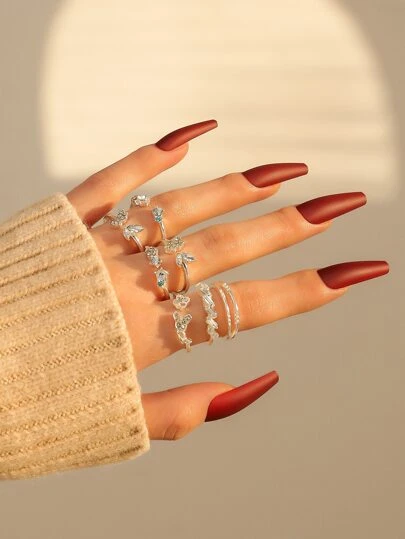 7入組/套水鑽裝飾戒指