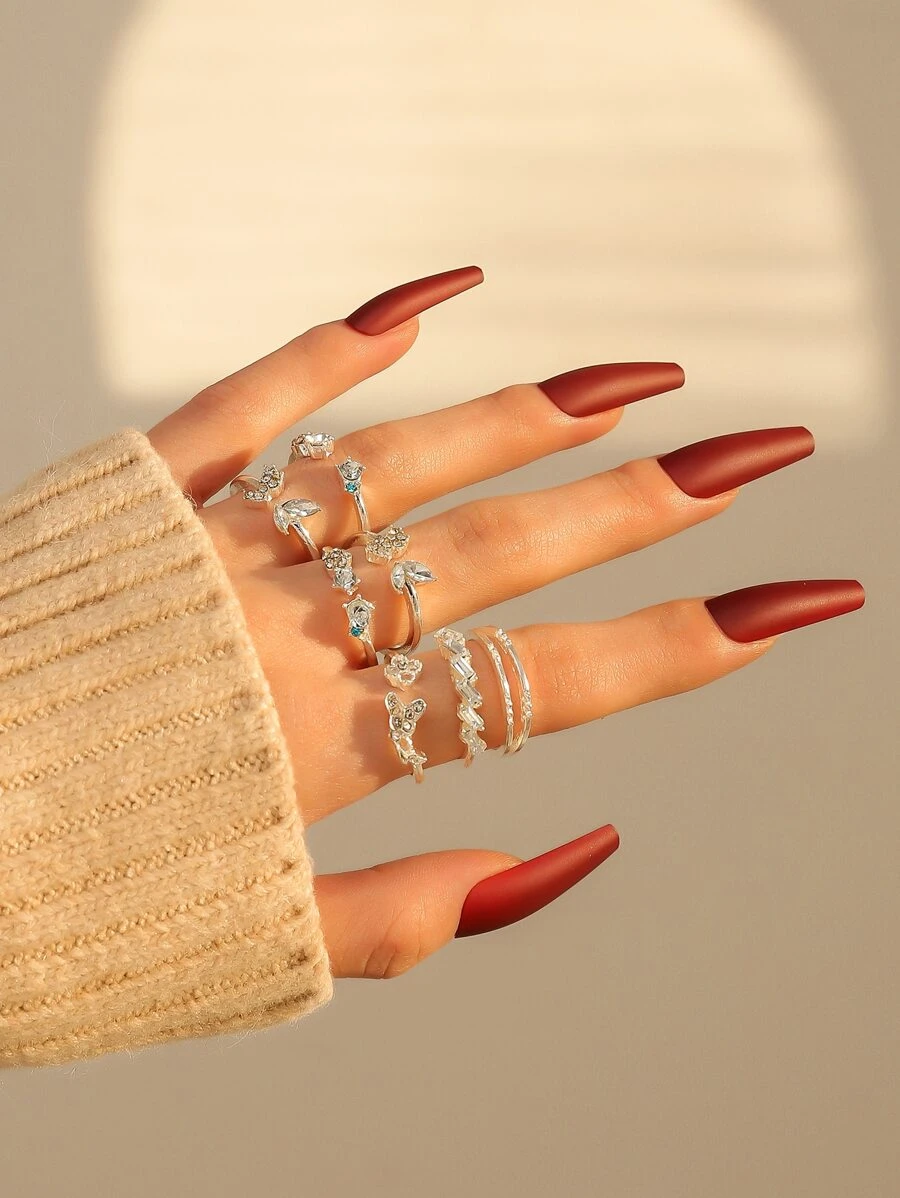 แหวน ตกแต่ง พลอยเทียม 7 ชิ้น/เซ็ต - สีเงิน - ดู 1