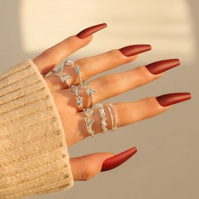 7入組/套水鑽裝飾戒指